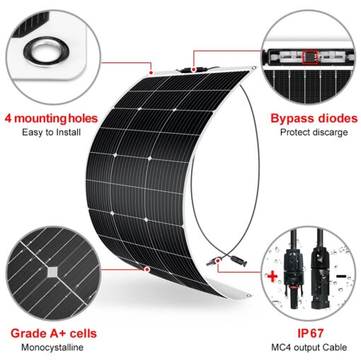 DOKIO Flexible Solar Panel 6x100w(600w) Semi-Flexible Bendable 12V Monocrystalline Off-Grid for RV Boat Cabin Van Car and Caravan RV Boat Camper……… - Image 6