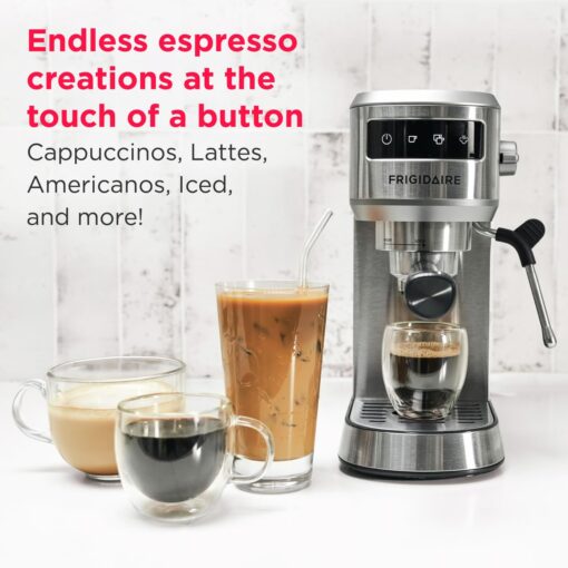Frigidaire 20 Bar Small Espresso Machine with Milk Frother and Tamper - Makes Cappuccinos, Lattes, and More, Stainless Steel - Image 8