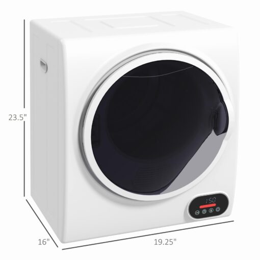 HOMCOM Portable Clothes Dryer, Compact Laundry Dryer with 1.5 cu.ft Stainless Steel Drum, Intelligent Drying, 120V 850W Front Load Electric Dryer for Apartments, Dorms, RVs - White - Image 6