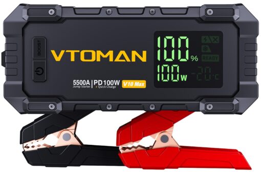 VTOMAN V10 Max 5500A Jump Starter with 100W USB-C Fast Charger Car Battery Jumper Starter Portable for All Gas or 12L Diesel Engines,12V Jump Strart Booster Pack, Jump Box Comes with 100W Car Charger