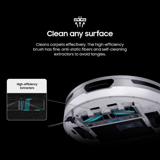 SAMSUNG Jet Bot Robot Cordless Vacuum Cleaner w/ Intelligent Power Control, Precise Navigation, Multi Surface Cleaning for Hardwood Floors, Carpets, Rugs, Anti Hair, VR30T80313W/AA, White - Image 2