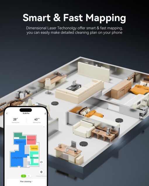 Kewbily Robot Vacuum and Mop Combo, LiDAR Navigation with Ultra Slim Design, Smart Mapping Robotic Vacuum Cleaner, 9000Pa Suction, Customizable Cleaning for Pet Hair, Carpets, and Hard Floors - Image 3