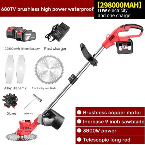 JXCAA Electric Weed Wacker, Electric Mower Cordless, 688tv Brushless High-Powered Lawn Mower, Household Lawn Mower, Lithium-Powered Rechargeable Lawn Mower, 8-Piece Set/ 9-Piece Set - Image 2