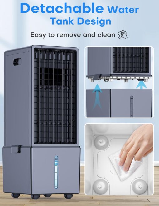 COOLECH 4-IN-1 Portable Air Conditioners w/3.2-Gal Tank for 24H Cooling, 4 Powerful Wind Speeds & 4 Modes, LED Touch Screen, Waterless Alert System & 12H Timer, Remote, Evaporative Air Cooler for Home - Image 2