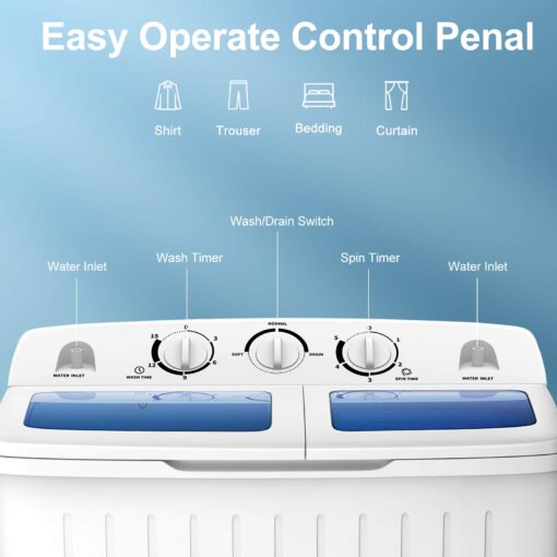 Giantex GT24267-PE 20lbs Spinner Combo, 12lbs 8lbs Spinning, Compact Twin Tub Mini Washer for Apartment RV Dorms, Blue & White Portable Washing Machine - Image 7