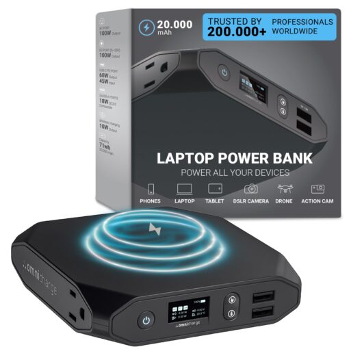 Omni 20+ Professional Premium Portable Power Bank with AC Outlet 20,000mAh/71Wh,Laptop Power Bank,Universal Charger for All Devices, Fast Charging USB-C & QC 3.0, Travel-Friendly Power Solution