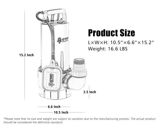Green Expert 1.5HP Submersible Sump Pump 6000GPH High Flow Full 304 Stainless Steel with tethered Float Switch for Automatically Water Draining in Flooded Basement Pit Sewage Sink Pool Hot Tub - Image 2