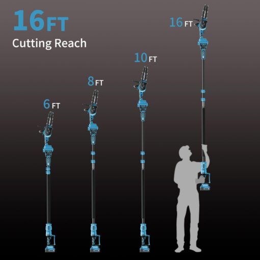 2-in-1 Cordless Pole Saw, 8 Inch Brushless Pole Chainsaws for Makita 18V Battery, 8 lb Lightweight, Auto Oiling, 14.8 FT MAX Extension Pole Saws for Tree Trimming - Image 3