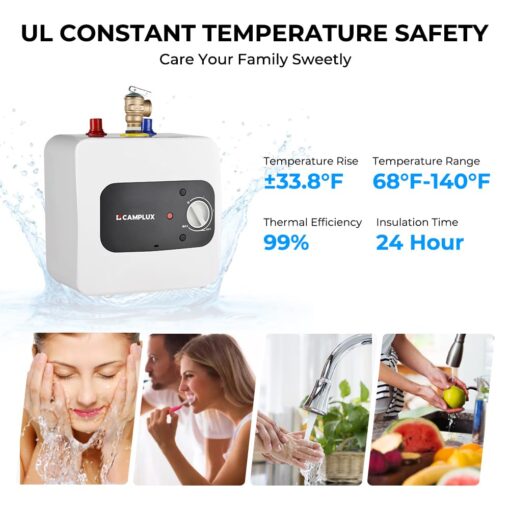 CAMPLUX Mini Tank Electric Water Heater 1.3 Gallons Hot Water Heaters 120V, Under Sink Water Heater with Cord Plug 1.44kW - Image 7