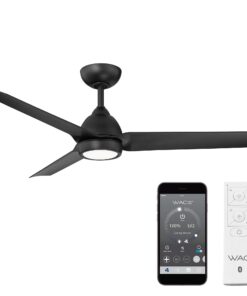 WAC Smart Fans Mocha Indoor and Outdoor 3-Blade Smart Home Ceiling Fan 54in Matte Black with 3000K LED Light Kit and Remote Control works with Alexa and iOS or Android App