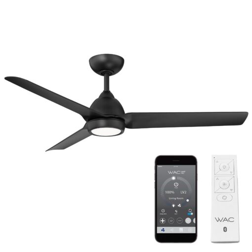 WAC Smart Fans Mocha Indoor and Outdoor 3-Blade Smart Home Ceiling Fan 54in Matte Black with 3000K LED Light Kit and Remote Control works with Alexa and iOS or Android App
