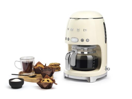Smeg 50's Retro Style Aesthetic Drip Coffee Machine with 10 Cup Glass Carafe, Auto Start Feature, Keep Warm Plate, and Two Coffee Strength Settings (Cream) - Image 9