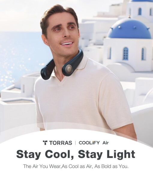 TORRAS COOLiFY Air 2025 Upgraded Neck Fan Air Conditioner, Ultra-Light Portable Fan Rechargeable, Personal Cooling Neck Device with 3 Modes Cool/Cooler/Heat for Travel, Working, Outdoor, Black - Image 7