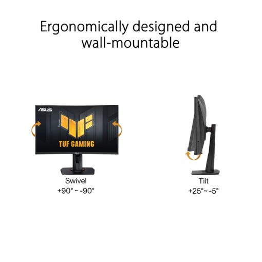 ASUS 27” 1080P TUF Gaming Curved HDR Monitor (VG27VQM) - Full HD, 240Hz, 1ms, Height Adjustable, Black - Image 5