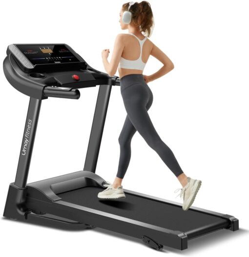 UMAY Fitness Home Folding Incline Treadmill with Pulse Sensors, 3.0 HP Quiet Brushless, 300 lbs Capacity (Black or Gray) (Black)
