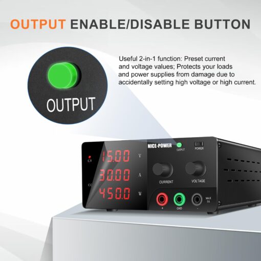 NICE-POWER DC Power Supply Variable, 15V 30A 450W High Power Bench Power Supply with Encoder Knob and Output Switch, Lab Power Supply Adjustable Switching Regulated Power Supply for Repair/Test - Image 5