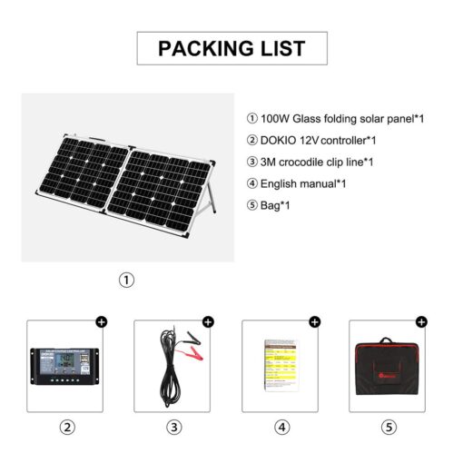 DOKIO Foldable Solar Panel 100 Watt Monocrystalline Solar Suitcase Portable with Controller to Charge 12V Batteries (All Types: Vented AGM Gel) Caravan RV Boat Camper… - Image 2