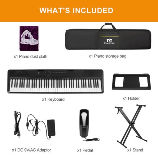 MUSTAR Digital Piano 88 Key Weighted with Stand, 88 Key Semi Weighted Keyboard Piano MEP-1100, Electric Piano Keyboard 88 Keys for Beginners, 2x25W Stereo Speakers, Case, Sustain Pedal, ABS, Black - Image 2