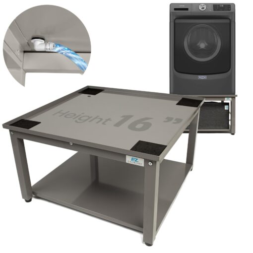 EZ Laundry Laundry Pedestal for Washer and Dryer | 29-Inch Stand with Adjustable Feet | Elevates 16" | includes Drain Pan & Hose | Anti-Vibration Steel | Fits All 29" Wide Washer/Dryer Brands (Grey)