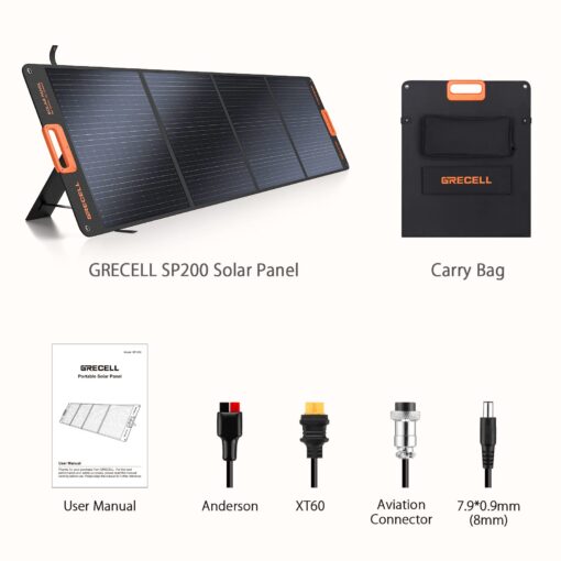 GRECELL 200W Portable Solar Panel for Power Station, Foldable Solar Charger w/ 4 Kickstands, IP65 Waterproof Solar Panel Kit w/DC XT60 Anderson Aviation Output for Outdoor RV Camper Blackout - Image 2