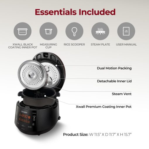 CUCKOO CRP-P1009SB 10-Cup (Uncooked) / 20-Cup (Cooked) Heating Pressure Rice Cooker & Warmer with Nonstick Inner Pot, 13 Menu Modes, Fuzzy Logic Tech, 3 Voice Guide, Auto Clean (Black) - Image 9