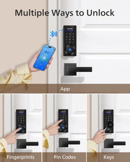 Philips Smart Lock with Handles, Keyless Entry Door Lock Set, Smart Door Lock with 2 Level Handles, Digital Keypad Deadbolt for Front Door, App Fingerprint PIN Code Unlocking, Auto Locking - Image 8