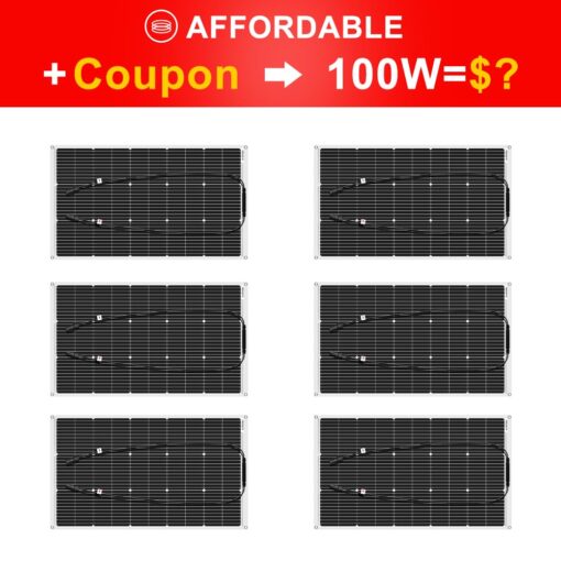 DOKIO Flexible Solar Panel 6x100w(600w) Semi-Flexible Bendable 12V Monocrystalline Off-Grid for RV Boat Cabin Van Car and Caravan RV Boat Camper……… - Image 2
