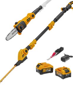 Alloyman Pole Saw 8-Inch Cordless and 16-Inch Pole Hedge Trimmer 2-in-1,with 2 Packs 4.0Ah Batteries & Charger,for Tree Trimming and Shrubs Pruning