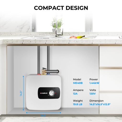 CAMPLUX Hot Water Heater 4 Gallon, On-demand Water Heater Electric Water Heaters with Cord Plug 1.44kW at 120 Volts - Image 4