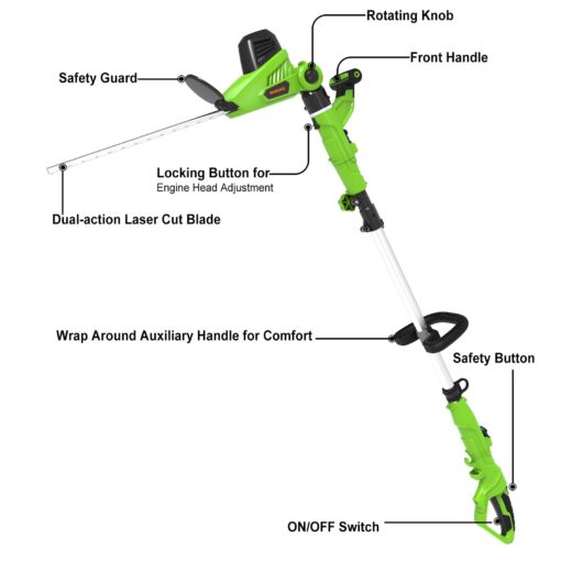 GARCARE 2 in 1 Electric Pole Hedge Trimmer, Power Hedge Trimmer with 18 inch Dual-Action Laser Cut & Adjustable Cutting Head, 4.8Amp, 600W, Corded - Image 7