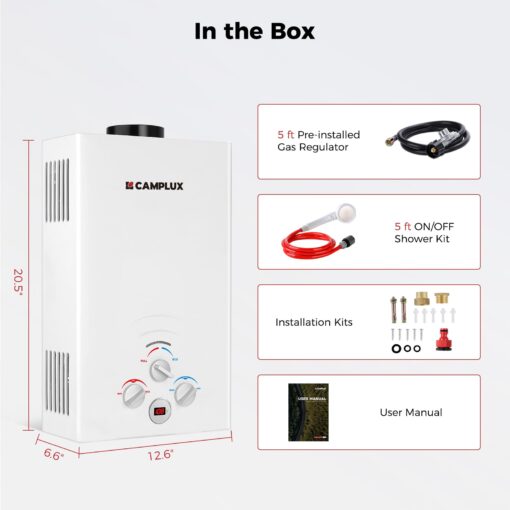 CAMPLUX Propane Water Heater, 2.11GPM Portable Water Heater for Camping, 55,000 BTU Portable Hot Water Heater Outdoor, BW211, White - Image 3