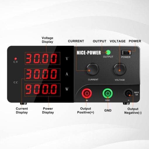 NICE-POWER DC Power Supply Variable, 30V 30A 900W High Power Bench Power Supply with Encoder Knob and Output Switch, Lab Power Supply Adjustable Switching Regulated Power Supply for Repair/Test - Image 8