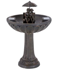 Smart Solar 20326R01 Umbrella Series Solar Fountain, Boy and Girl Reading on a Bench, Aged Bronze Finish, Utilizes Smart Solar Dual Solar Panel Technology