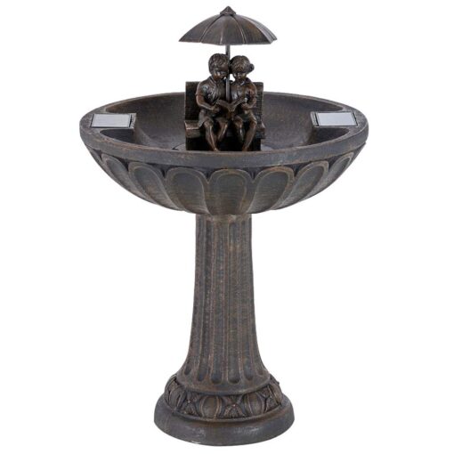 Smart Solar 20326R01 Umbrella Series Solar Fountain, Boy and Girl Reading on a Bench, Aged Bronze Finish, Utilizes Smart Solar Dual Solar Panel Technology