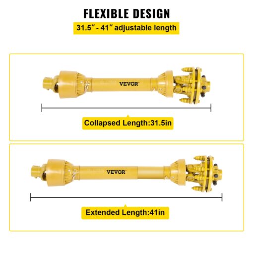 VEVOR PTO Shaft, 1-3/8" PTO Drive Shaft, 6 Spline Both Ends PTO Driveline Shaft, Series 4 Tractor PTO Shaft, 31.5"-41" Brush Hog PTO Shaft, Yellow PTO Shaft w/Slip Clutch for Bush Hog/Finish Mower - Image 7