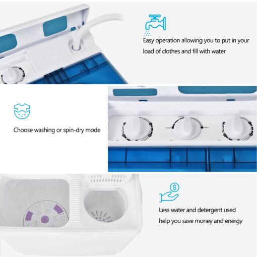 COSTWAY Portable Washing Machine Twin Tub 26 Lbs Capacity, 18 Lbs 8 Lbs Spinner, Compact Control Knobs Timer Function, Drain Pump, Laundry washer, for Apartment RV, Blue - Image 4