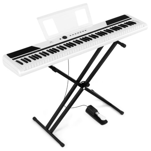 MUSTAR Digital Piano 88 Key Weighted with Stand, 88 Key Semi Weighted Keyboard Piano MEP-1400, Electric Piano Keyboard 88 Keys for Beginners, 2x25W Stereo Speakers, Case, Sustain Pedal, ABS, White - Image 2