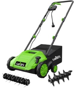SOYUS Electric Dethatcher and Scarifier with 30L Collection Bag, 13-Inch 12 Amp 2-in-1 Corded Lawn Dethatcher with 4-Postion Depth Adjustment, Quick-Fold, Increases Lawn Health