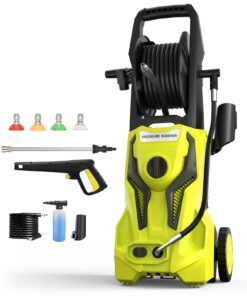 Electric Pressure Washer - 4800PSImax 3.2GPM Power Washer Electric Powered with 25 FT Hose Reel 4 Interchangeable Nozzle & Foam Cannon, for Cars, Patios, and Floor Cleaning, Yellow
