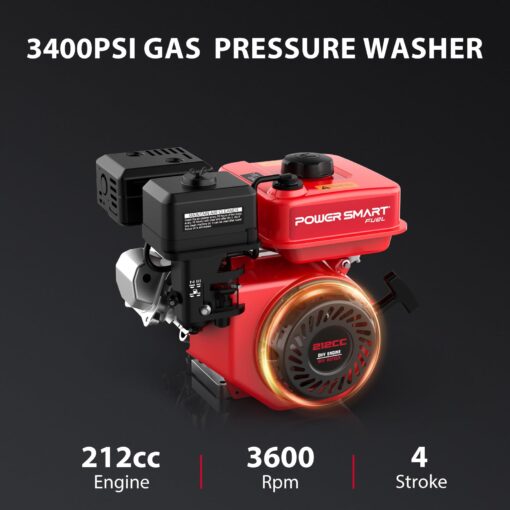PowerSmart Gas Pressure Washer 3400 PSI, 2.5 GPM,3L Soap Tank, Metal Spray Wand, 5 Nozzles for House, Driveways - Image 7