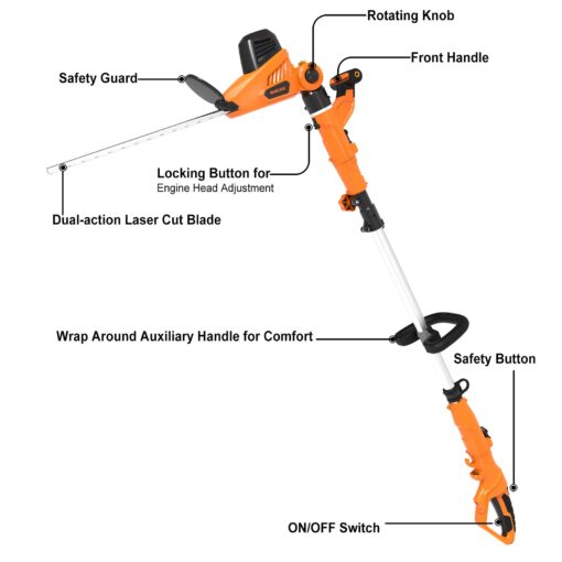 GARCARE 2 in 1 Electric Hedge Trimmer, Corded 4.8A Pole Hedge Trimmer with 18 Inch Laser Cut Blade - Image 7