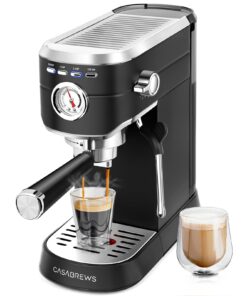CASABREWS Espresso Machine 20 Bar, Stainless Steel Espresso Maker with Milk Frother Steam Wand, Compact Cappuccino Machine for Home, Espresso Coffee Machine with Removable Water Tank, Black