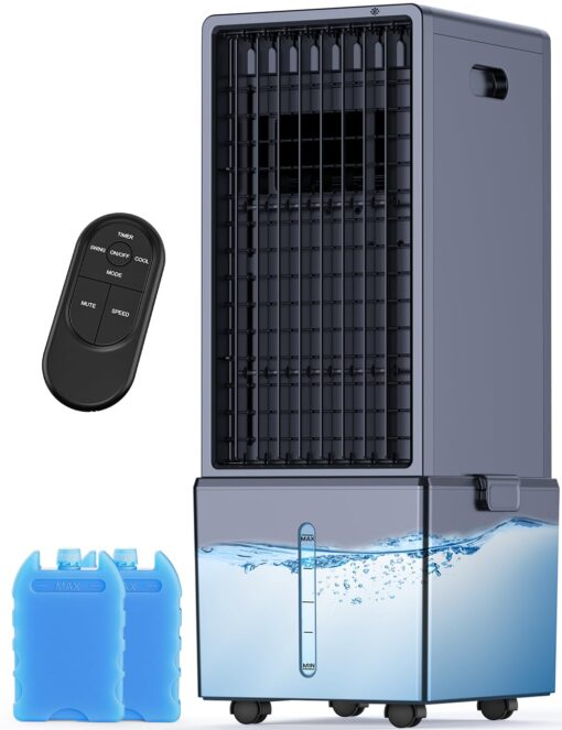 COOLECH 4-IN-1 Portable Air Conditioners w/3.2-Gal Tank for 24H Cooling, 4 Powerful Wind Speeds & 4 Modes, LED Touch Screen, Waterless Alert System & 12H Timer, Remote, Evaporative Air Cooler for Home