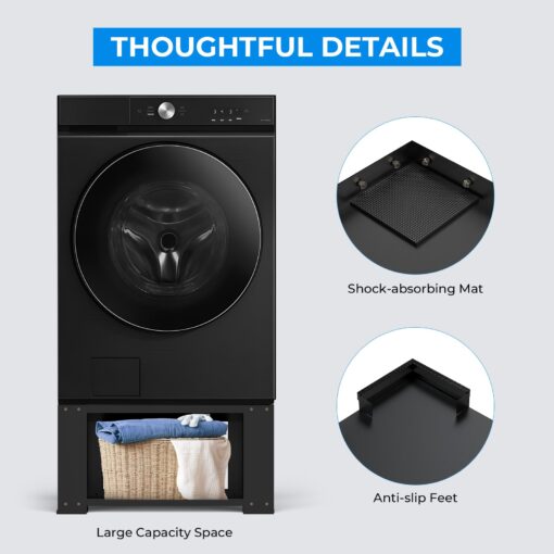 2 Pack Laundry Pedestal for Washer and Dryer - Fit 27 and 28 Inch Washer and Dryer Stand Heavy Duty Steel Universal Washing Machine Raiser 700lbs Capacity 15.7'' Height Black - Image 5