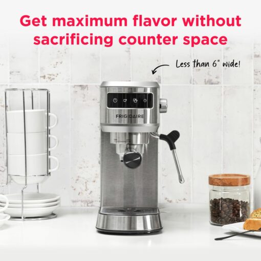Frigidaire 20 Bar Small Espresso Machine with Milk Frother and Tamper - Makes Cappuccinos, Lattes, and More, Stainless Steel - Image 3