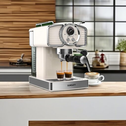 SUMSATY Espresso Machine 20 Bar, Professional Espresso Maker with Milk Frother Steamer Wand, Espresso Coffee Machine Off-white, Cappuccino & Latte Machine for Home, Retro, 1.8L Removable Water Tank - Image 6
