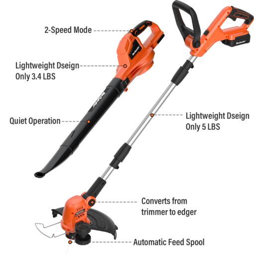 MAXLANDER 20V 12'' Cordless Weed Wacker/Edger and Leaf Blower Combo Kit. 8 Pcs Replacement Spools, 2 x 2.0Ah Batteries & Charger Included - Image 2