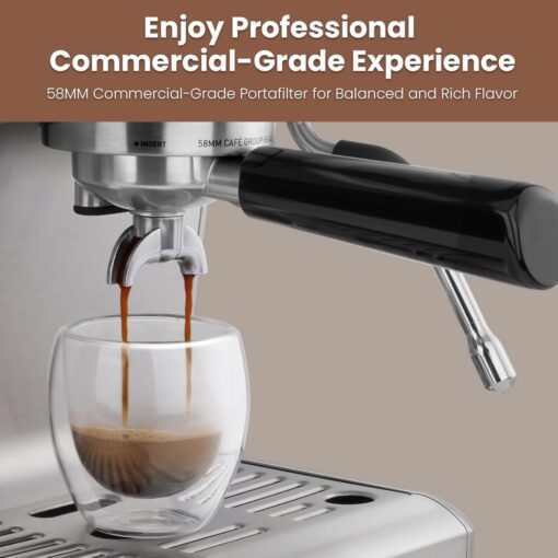 Gevi EzBru 1000 Barista-Level Express Espresso Machine, One-Dial Operation with Customizable Brewing Temperature and Shot Volume, Stainless Steel Cappuccino & Latte Machine with Powerful Milk Frother - Image 8
