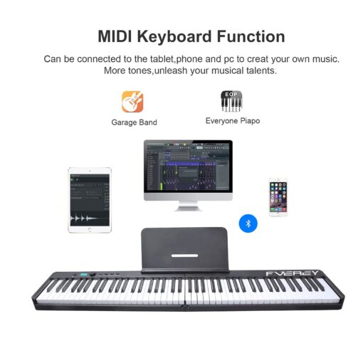 FVEREY Folding Piano Keyboard, 88 Key Semi Weighted Keyboards Electric Piano, Full Size Keyboard Portable Digital Piano with Sustain Pedal, Handbag, Bluetooth, USB MIDI for Beginner, Adult - Image 3