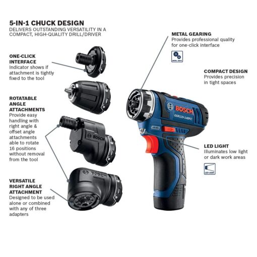 Bosch 12V 5-in-1 Cordless Electric Screwdriver Kit + 12V Max 3.0 Ah Lithium-Ion Battery - Image 6